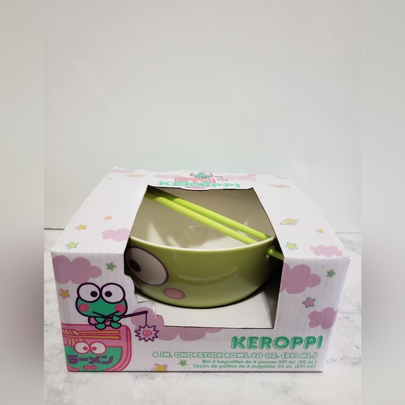 NEW Sanrio Keroppi green 6" ceramic bowl with chopstick 20 oz bowl - Picture 4 of 7